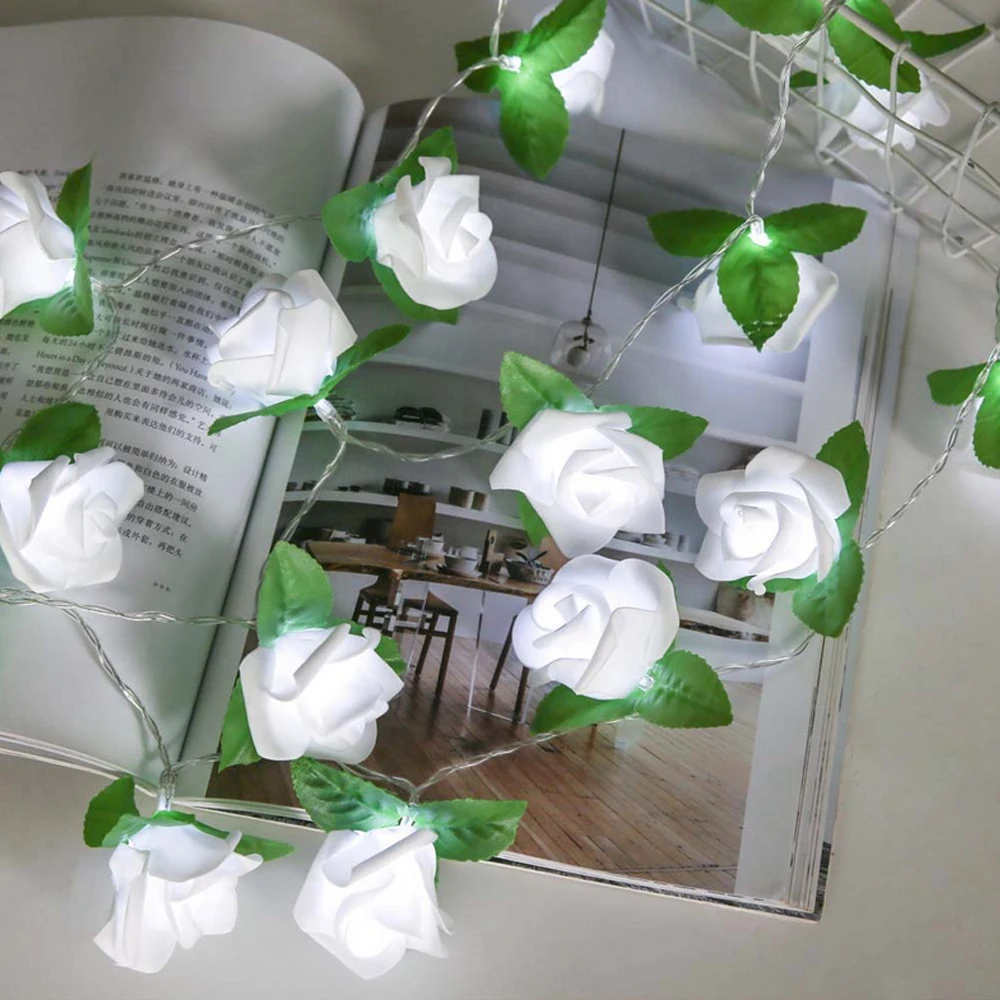 20 LED Rose Flowers String Light Fairy Lights Battery Powered Romantic Relaxed Atmosphere Wedding Home Birthday Decoration Lamp