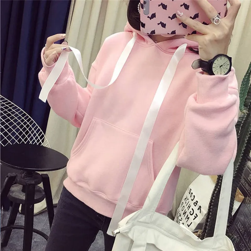 Jaycosin Kawaii толстовки женские кроличьи уши Толстовка уличная осень зима теплый флис Свободный пуловер с капюшоном топы