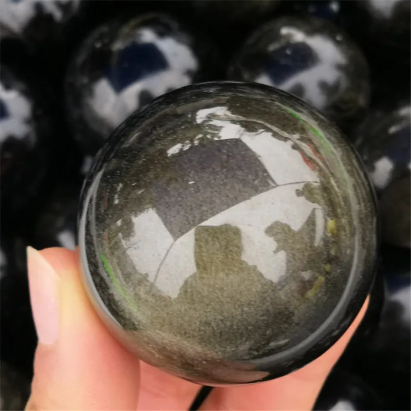 

15mm -20mm Natural Gold Obsidian Quartz Reiki Crystal Sphere Ball Healing