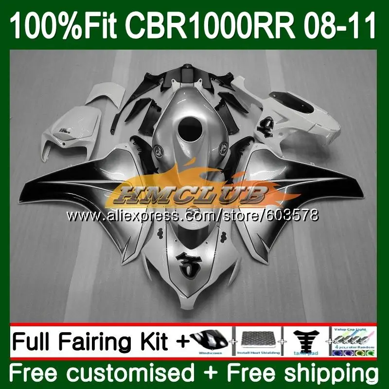 Литья под давлением для HONDA CBR1000 RR CBR 1000 RR 2008 2009 2010 2011 79CL. 65 CBR 1000RR CBR1000RR 08 09 10 11 Серебристый обтекатель oem