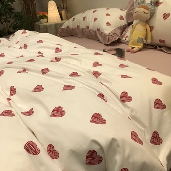 

Bedding Set 2020 New Bed Sheet Pure Cotton Ruffled Pillowcase Girl Heart Pink Princess Style Four-piece Printing Duvet Cover