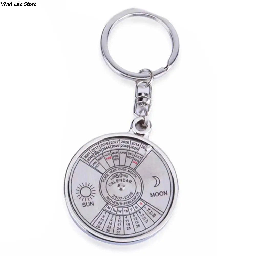 50 Year Calendar Key Chain Mini Metal Ring Compass Keyring Keyfob Hiking Camping Outdoor Sports Survival Tools Calendar Key Chain
