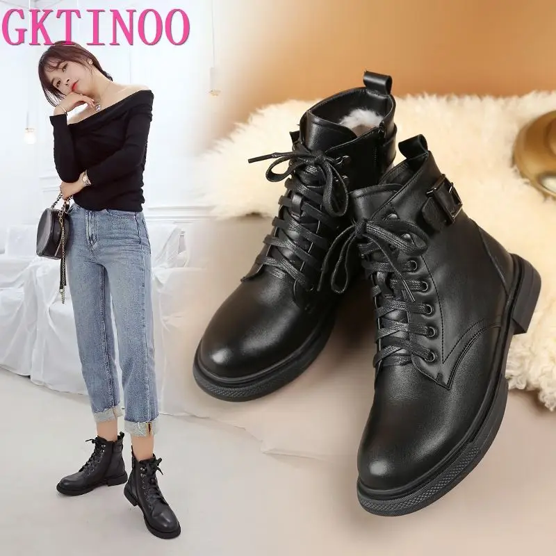 Gktinoo Vrouwen Korte Laarzen Lederen 2022 Nieuwe Wol Warme Dames Winter  Laarzen Grote Maat 42 43 Platte Dames Sneeuw laarzen|Enkellaars| -  AliExpress