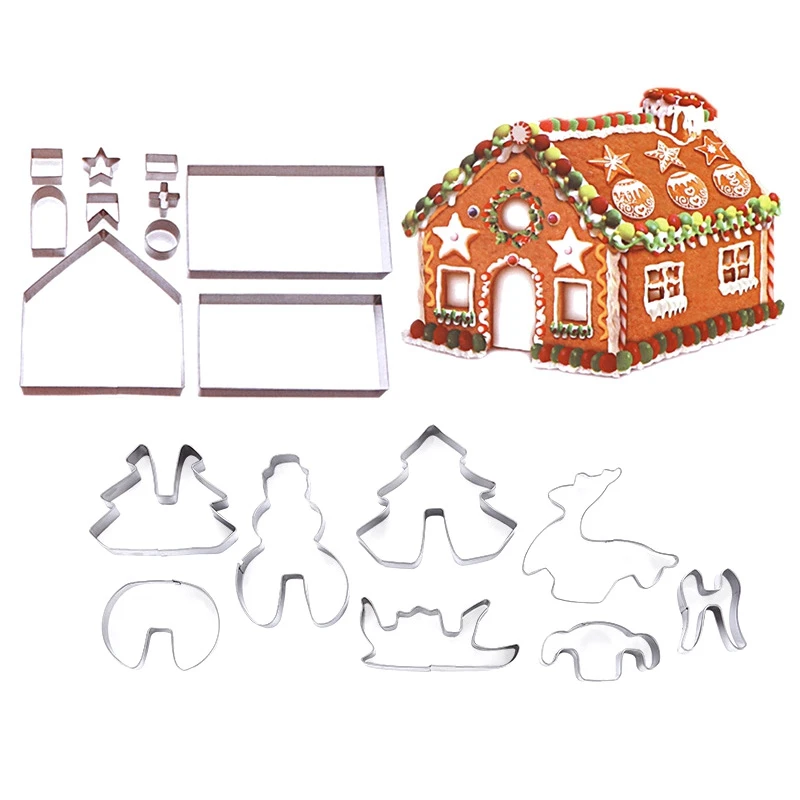 New-18Pcs 3D пряничный домик из нержавеющей стали Рождественский сценарий набор резаков для печенья формы для выпечки