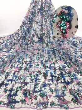 

Fashion sequins lace fabric 2019 african wedding lace fabric tulle lace embrodiery for french nigerian lace 5yards NI2231