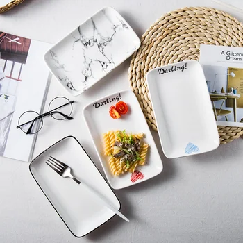 

Rectangular Dish Plate Ceramic Tableware Net Red Wind Western-Style Creative Snack Western-Style Rice Noodles Dish Home dish set