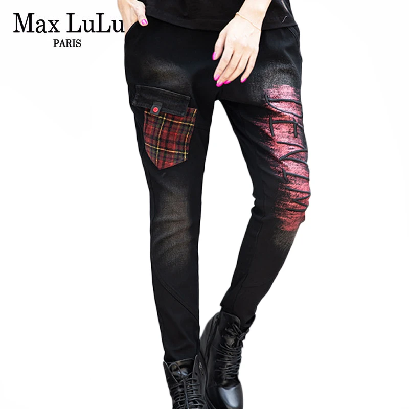 Max LuLu, модные корейские женские джинсовые брюки в стиле панк, женские зимние теплые меховые клетчатые джинсы, винтажные узкие брюки с вышивкой