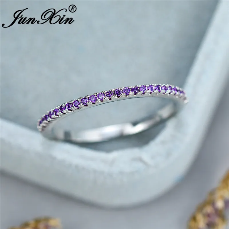 Luxxy Jewelry Women Charming Double Row Round Purple Zircon Gold Filled Wedding Rings