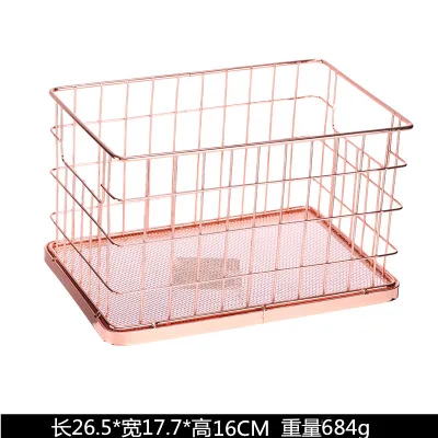 Rose Large Rose Gold Iron Art Makeup Organizer Basket Eyeliner Brush Set Dressing Table Makeup Cosmetic Organizer Box Kitchen Organizer - Цвет: Rose Large