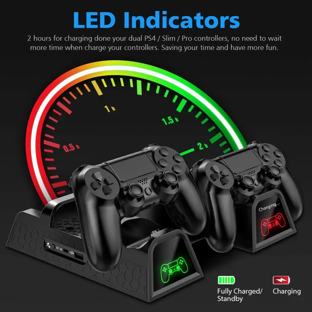 PS4/PS4 Slim/PS4 Pro Controller Charger Console Vertical Stand Cooling Fan Charging Station For SON