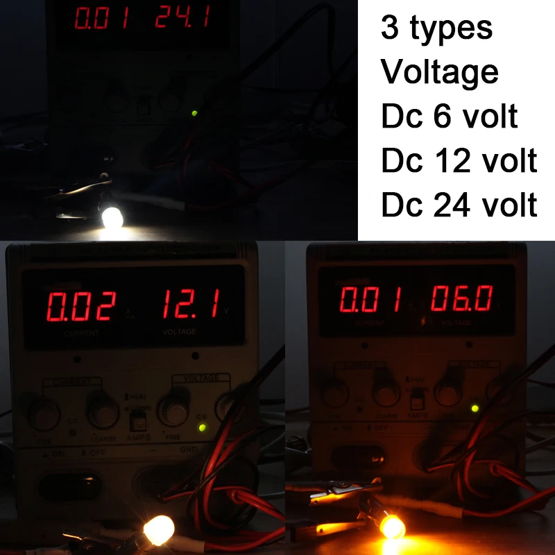 Мини-светодиод машины Внутреннее освещение с источником питания от постоянного тока, 6 в возрасте от 12 до 24 вольт E10 BA9S T4W 0,5 Вт стеклянная круглая лампочка 6 В, 12 В, 24 В постоянного тока для номерного автомобильного знака Фонарь освещения номерного знака