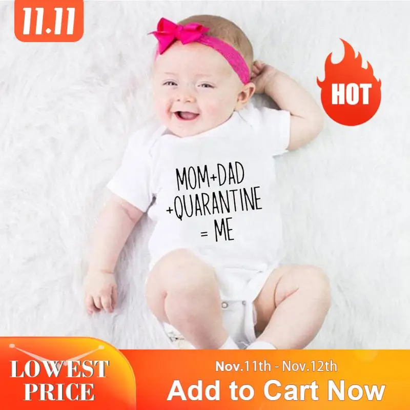 

Newborn Baby Cotton Rompers Mom Dad Quarantine = Me Printed Infant Short Sleeve Romper for Infant Boy Girls Toddler Clothes