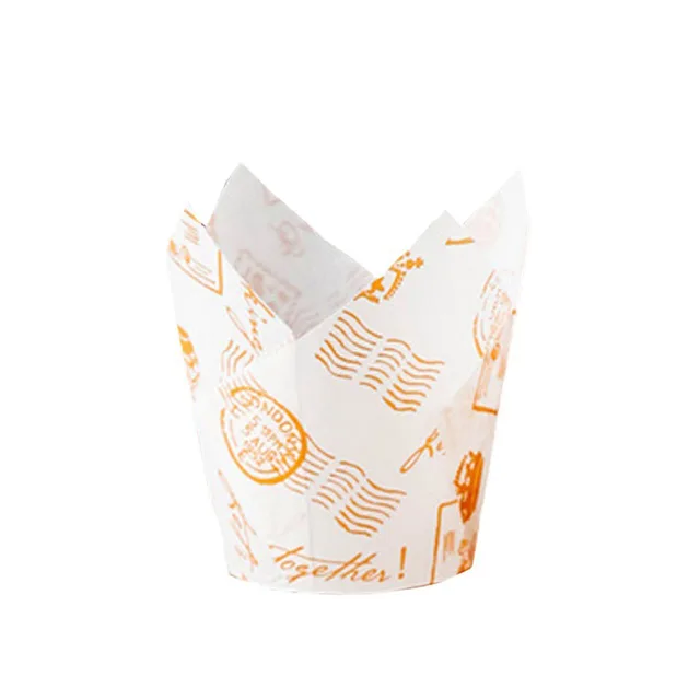50pcs Newspaper Style Cupcake Liner Baking Cup For Wedding Party Caissettes Tulip Muffin Cupcake Paper Cup Oilproof Cake Wrapper B08