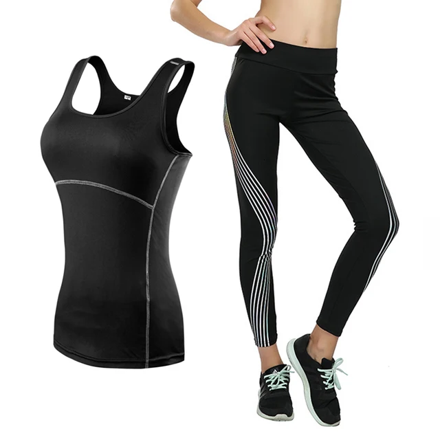 Women Sport Suit Gym Running Yoga Sets 2 Pieces Women Sportswear Yoga Set Fitness Sportswear Workout Set Fitness Yoga Wear - Color: Black 2Pcs set-2