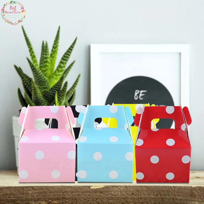 

10pcs White Dots Red Yellow Pink Candy Chocolate Boxes Paperboard Box Birthday Party Candy Chocolate Boxes Party Decoration