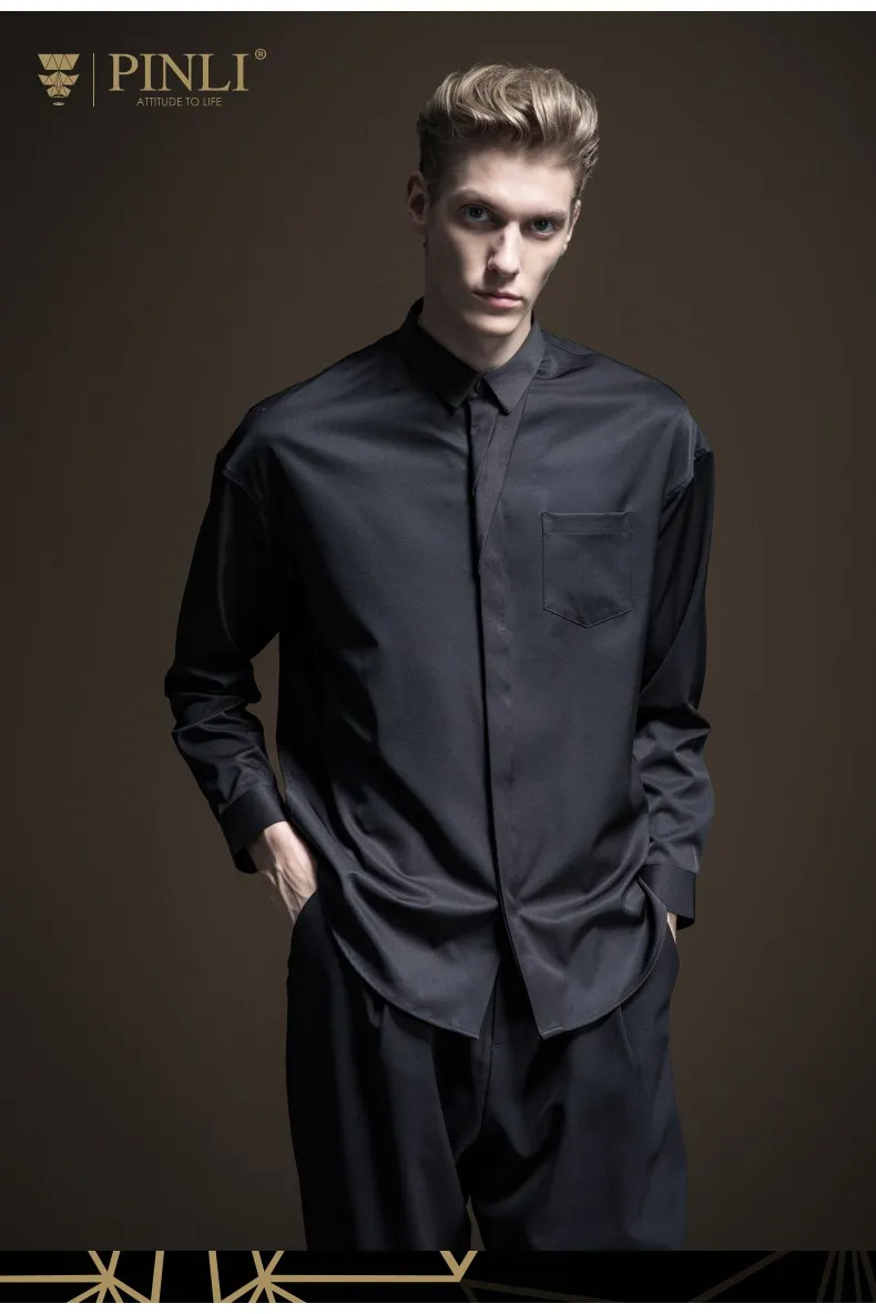Camisas Para Hombre Camisa Social Pinli полная осень Новая мужская рубашка с длинными рукавами и украшением, Молодежный топ B193513330