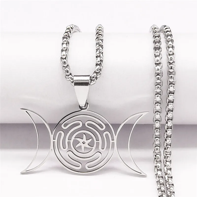 Edelstahl Mond Sonne Hekate Rad Halskette Strophalos Hekate Magisches Symbol Logo Anhänger PIN Ring Colier Femme Schmuck N6019S03 – Detail 2