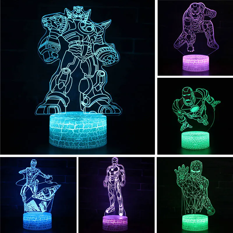 Marvel Figure Avengers Iron Man LED 3D Light 7/16 Colors LED Night Light for Children Kids Cool Birthdays Christmas Gift Toys