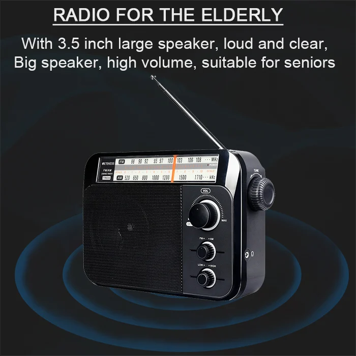 Retekess TR604 FM/AM 2 полосный Портативный радиоприемник с питанием от сети переменного тока для старых громкоговорителей большой громкоговоритель радиоприемник с двумя тонами ручка