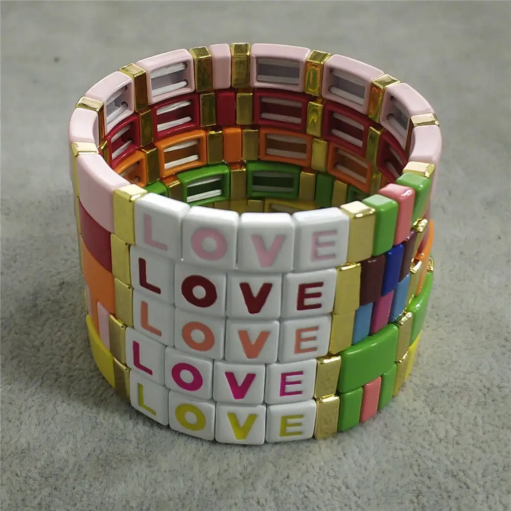 

Shinus Tile Bracelets Letter LOVE Jewelry Bracelet For Women Allow Enamel Bangle Pulsera Mujer 2019 Bileklik Customize Fashion