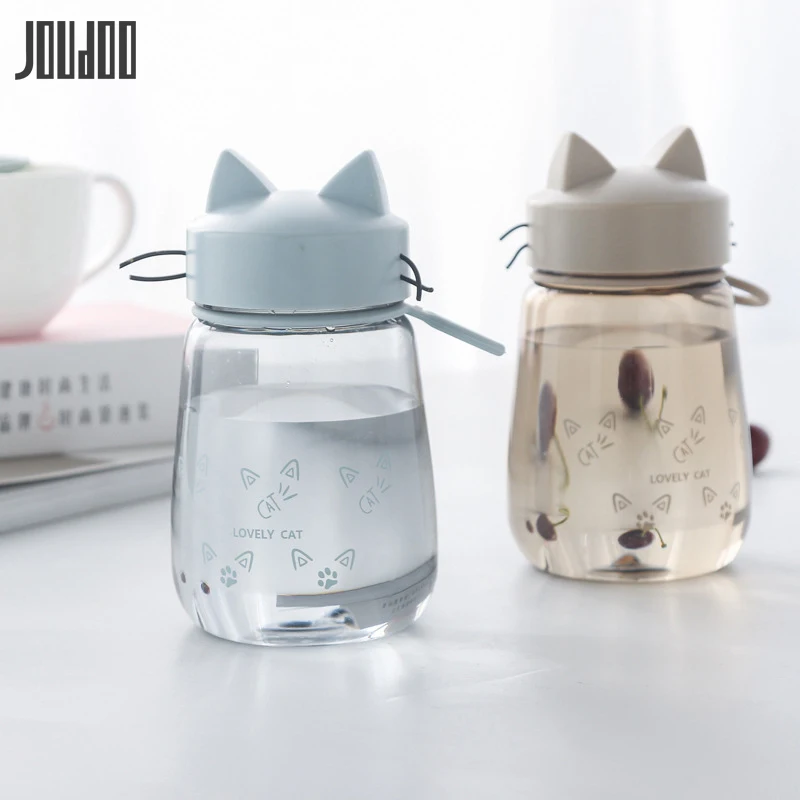 

JOUDOO 400ml Lovely Cat PC Cup Creative Outdoor Student Portable Water Bottle Novelty Gifts Office Cup For Fruit Juice Drinkware