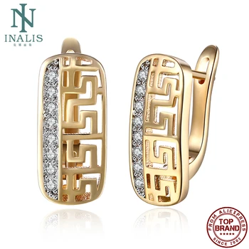 

INALIS Earrings For Women Cubic Zirconia Geometric Copper Stud Earring Champagne Gold Female Fashion Jewelry Luxury Party Gift