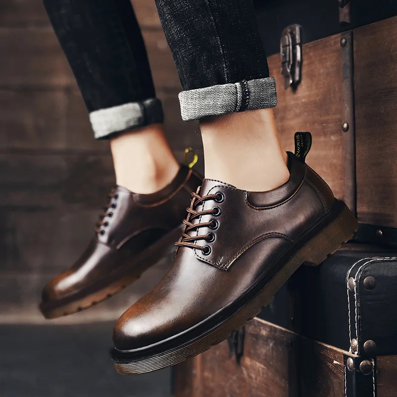 2020 Spring New Genuine Leather Men's Casual Leather Shoes High Quality Men Anti-Slip Big Head Leather Shoes Men Driving Shoes