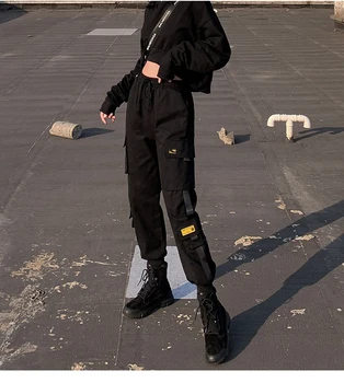 

2020 New Fashion Winter Spring Women's High Waist Cargo Sports Loose Harajuku Cargo Pants Elastics Trousers Personality Casual