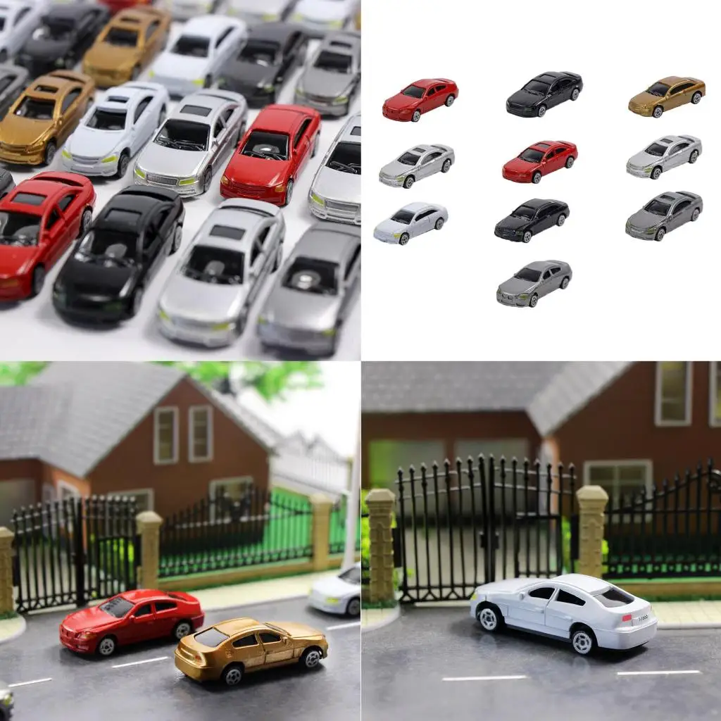 10 Pack 1/87 Mini Model Car Plastic Vehicle Train Layout Scenery