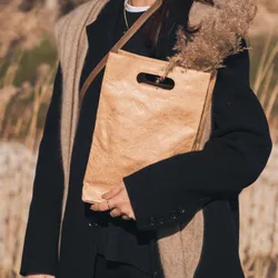 Fashion Brown Tote Reusable Shopping Eco Shopper Grocery Cloth Bag Foldable Sac Cabas Large-capacity Kraft Paper Handbag