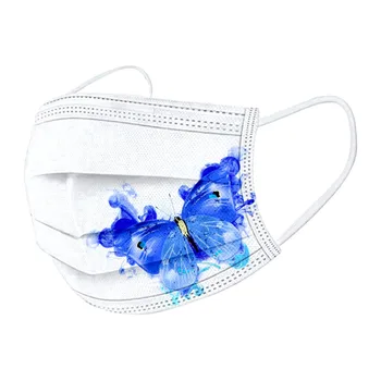

50pc Adult's Disposable Protective Face Masks Mouth Cover White Butterfly Snowflake Printed Mask Mascarillas