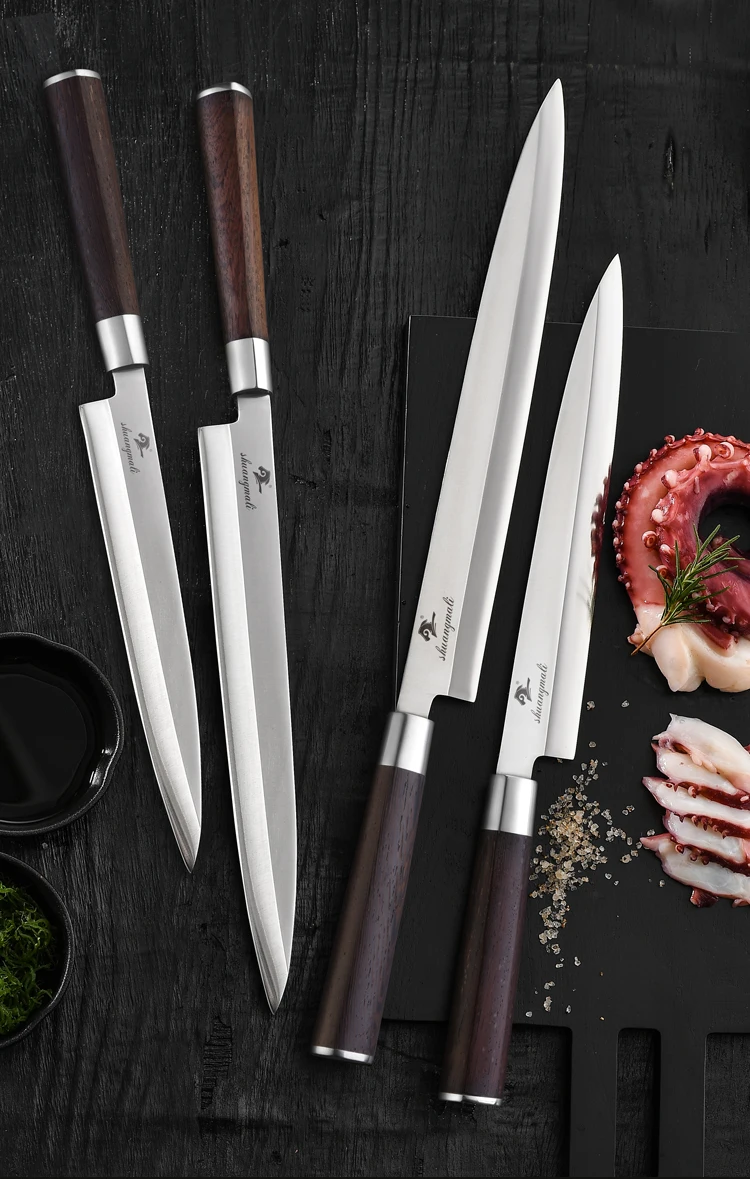 Японский нож сашими, немецкие 1,4116 Стальные Кухонные ножи шеф-повара, янагиба Деба, лосось, Филейный Нож для нарезки суши