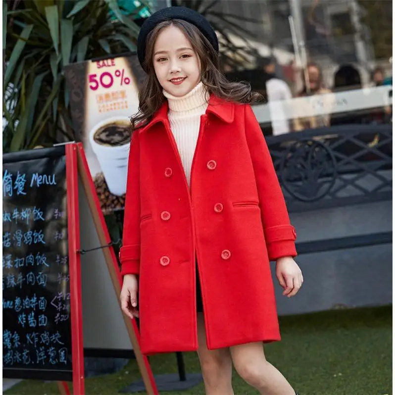 

Girls' Simple Fashion Thickened Warm Woolen Coat