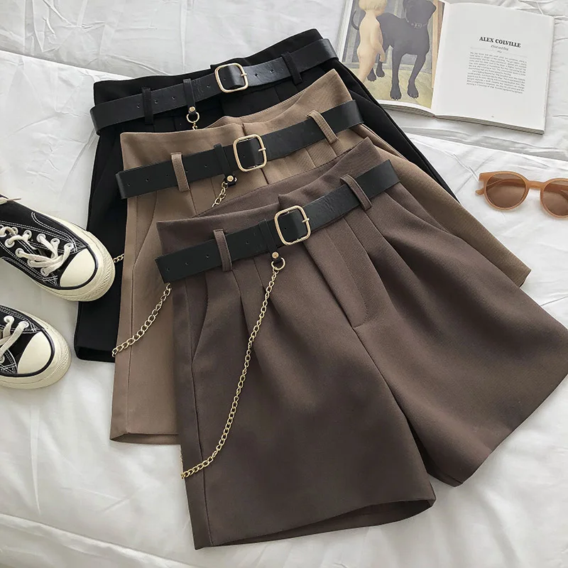 New Casual Comfortable Elegant Wild Shorts With Belt Women's Woolen Shorts Autumn Winter Slim Wide Leg A-line Shorts 1