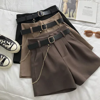 New Casual Comfortable Elegant Wild Shorts With Belt Women's Woolen Shorts Autumn Winter Slim Wide Leg A-line Shorts 1