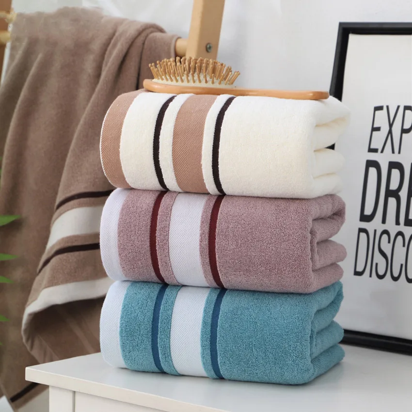 Striped Thick Bath Towels Cotton Hand Face Hair Towel Soft Comfortable Family Bathroom Hotel Adult Children Toalhas De Banho