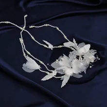 New White Hair Flower Braiding Chain Pearl valletta Hairband Bride Headpieces Wedding Hair Accessories women