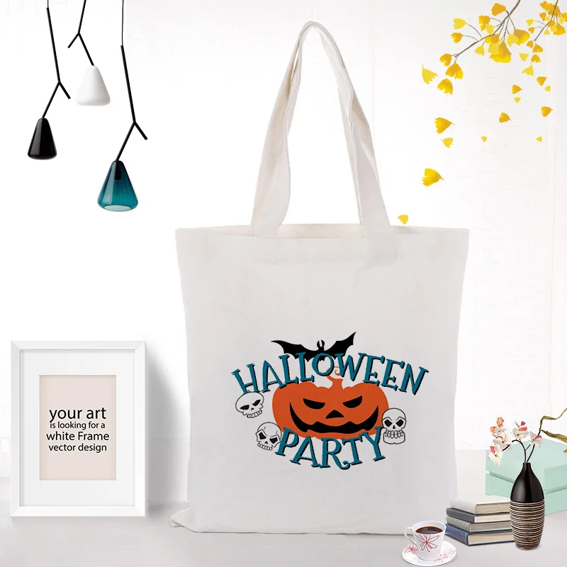 Холщовая Сумка На Хэллоуин, сумка на заказ, печать логотипа, текст, сделай сам, хозяйственная сумка, эко, многоразовая, переработанная, праздничная, подарочная сумка