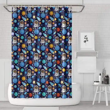 

Dog Earth Astronaut Rocket Sun Shower Curtain Liner Hooks Lightweight for Bathroom,Printing Bath Curtains