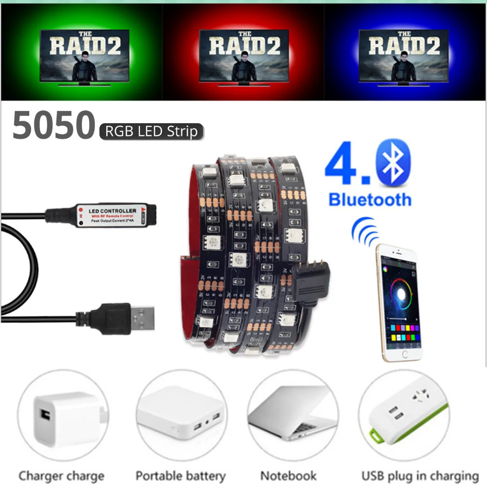 Bluetooth, Wi-Fi, светодиодный полосы светильник rgb ленты usb 5v для ТВ светодиодный светильник s pc задняя крышка светильник лампа водонепроницаемый Рубан tiras smd 5050 Гибкая неоновая лампа