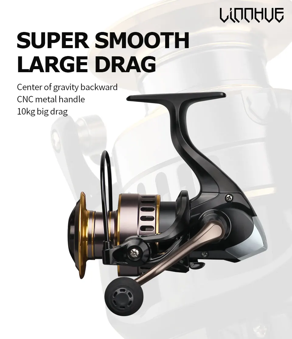 Carretel de pesca LINNHUE HE500-7000 Max Drag 10kg Carretel de metal sobressalente Carretel giratório Água salgada fresca para pesca de carpa.