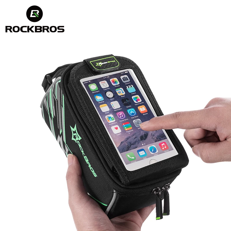 ROCKBROS водонепроницаемые велосипедные сумки с сенсорным экраном MTB велосипедная Рама передняя трубка сумка для хранения для мобильного телефона 6,0 дюймов