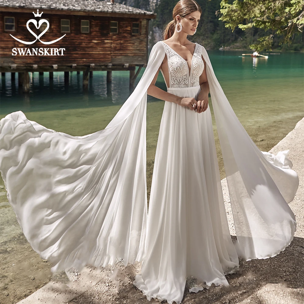 Фея мягкой сатиновой ткани свадебное платье SWANSKIRT PZ16 с треугольным вырезом