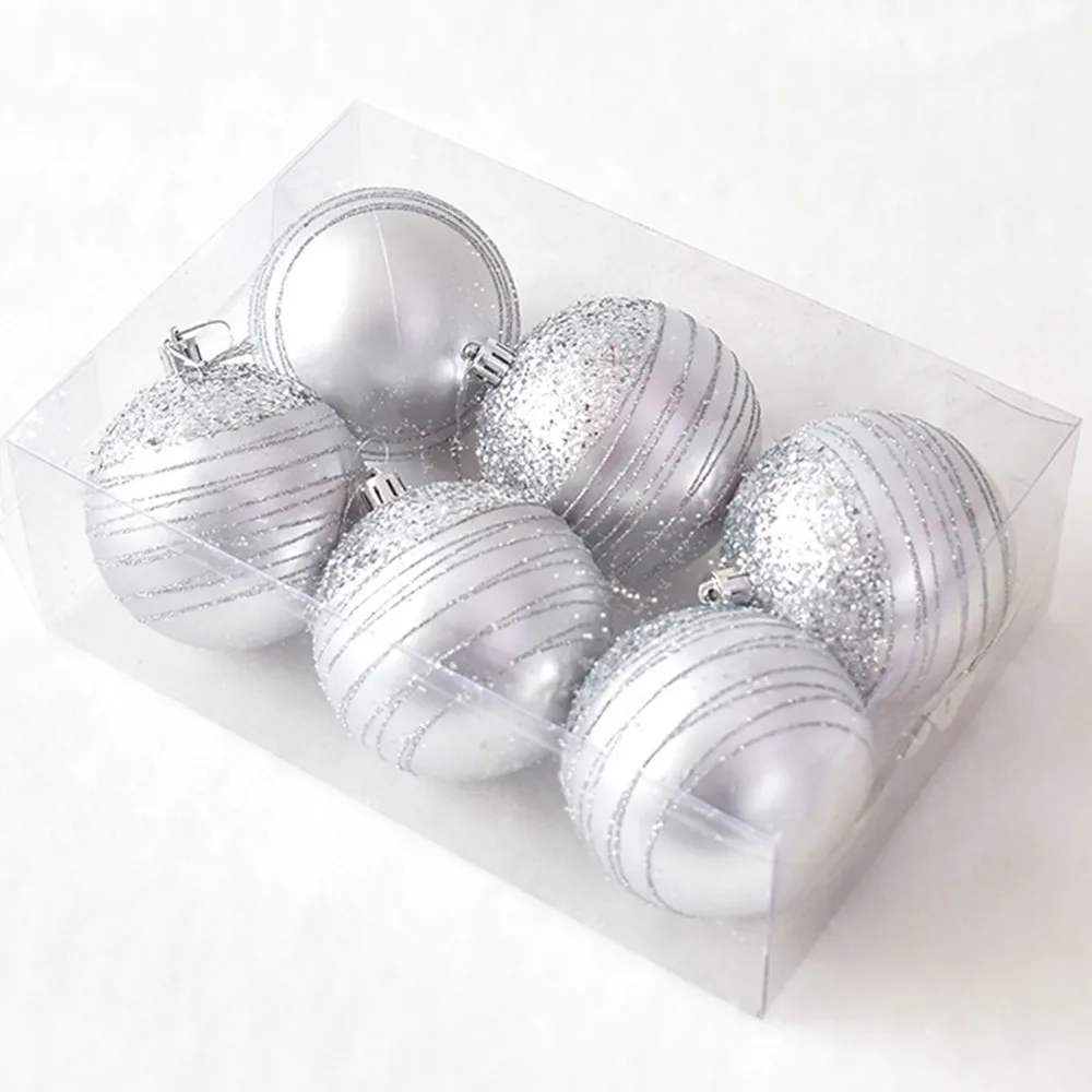 Silver 6 шт./компл. елочный шар подвески ярко-красные цвета: золотистый, серебристый шарики для DIY Рождественская елка украшения Висячие украшения - Цвет: Silver