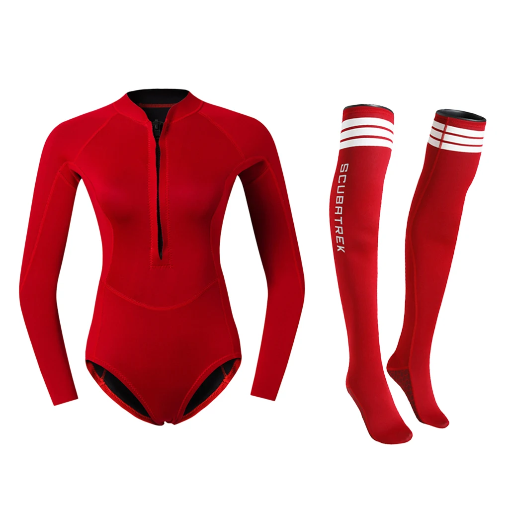 Breathable Women Diving Wetsuit Dive Suit Jacket Briefs & Non-Slip Fin Socks for Swimming Surfing Sailing Kayaking