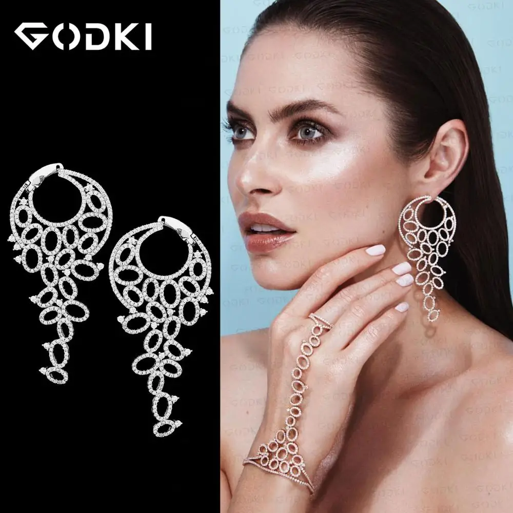 GODKI, богемные, винтажные, Пузырьковые, большие серьги для женщин,, модные, геометрические, круглые серьги, циркон, крест, серьги, ювелирное изделие
