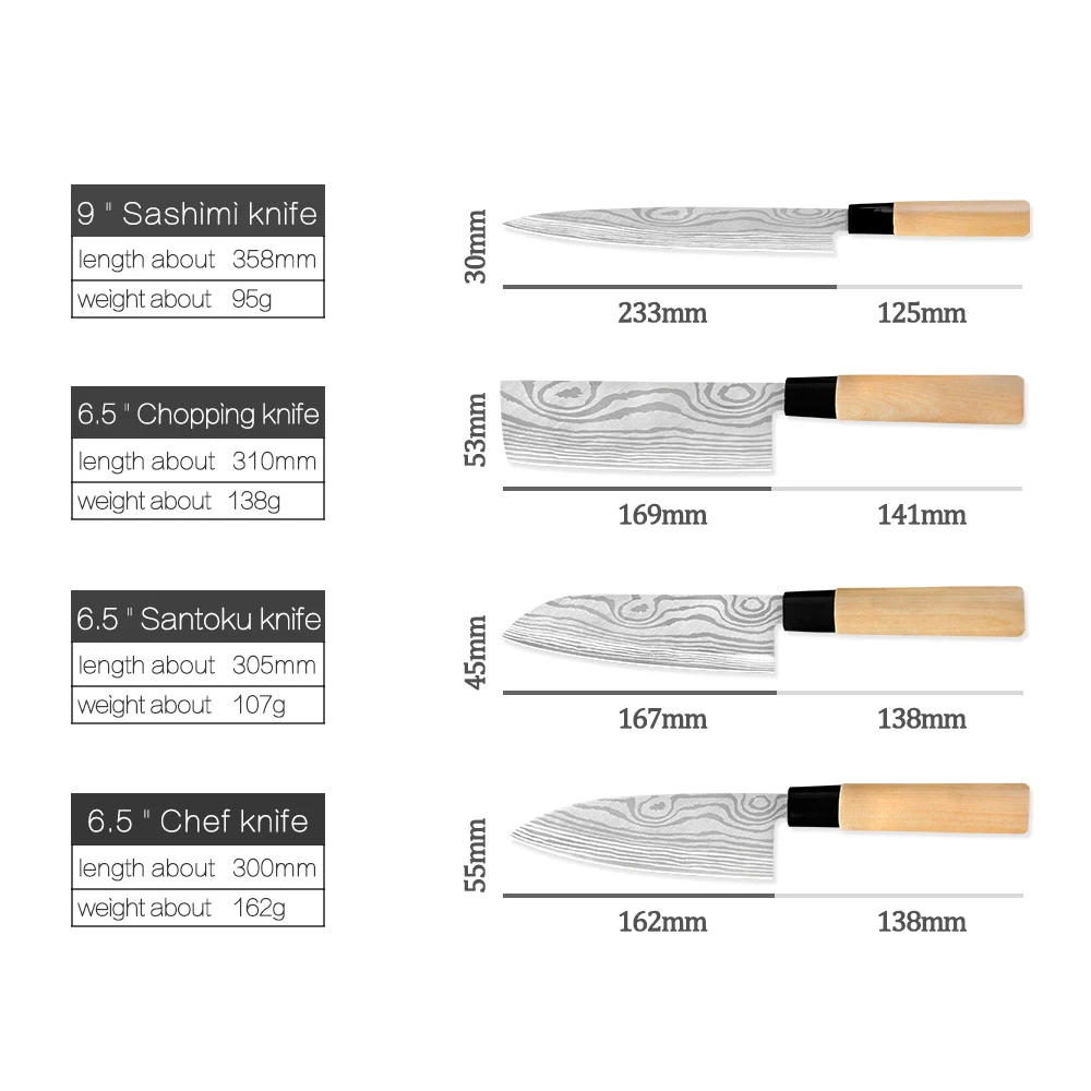 XYj 4 шт. набор ножей из нержавеющей стали 6 5 ''Chef Santoku 9'' нож сашими дамасский
