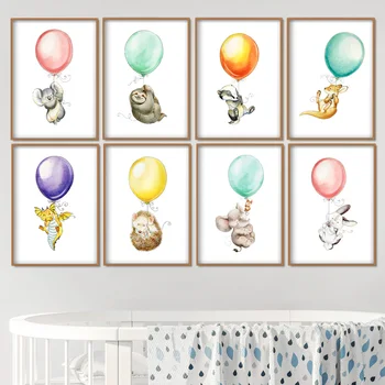 

Balloon Rabbit Hedgehog Mouse Monkey Wall Art Canvas Painting Nordic Posters And Prints Wall Pictures Girl Boy Kids Room Decor