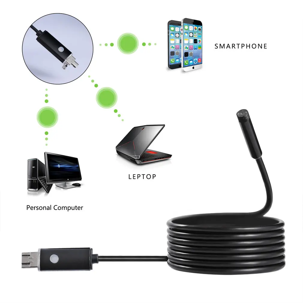 2 в 1 5,5/7,0/8,0 мм 2 м 2 миллиона Android ПК 6LED HD эндоскоп Инспекционная камера борескоп USB Водонепроницаемый IP67 провода Камера