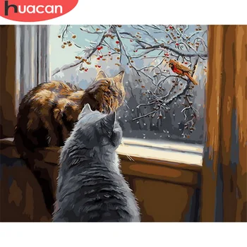 

HUACAN Cat Painting By Number Drawing On Canvas HandPainted Painting Art Gift DIY Pictures By Number Animals Kits Home Decor
